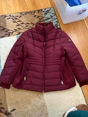 London Fog Quilted Wine Red Puffer Jacket